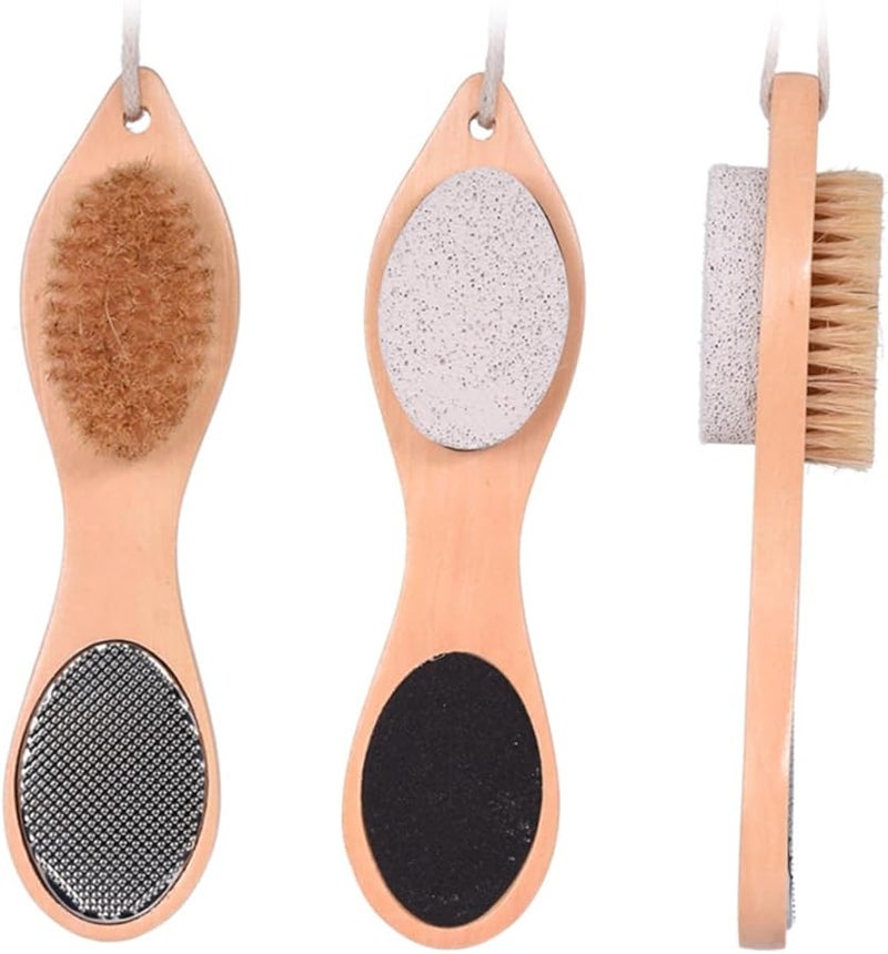 Wooden Pedicure File Double Sided with Pumice Stone Brush Foot Exfoliating Tool - Image 1